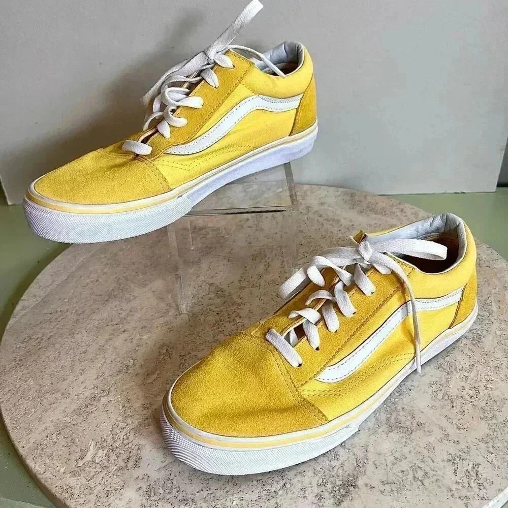 Vans Kids Mustard Yellow Old Skool Suede Low Top Lace Up Sneaker Shoes Size 7 bi